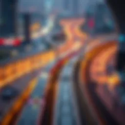 Aerial view of the Dubai Metro stations