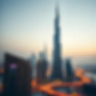 The modern silhouette of Burj Khalifa towering over the Dubai skyline