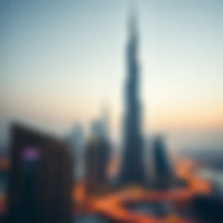 The modern silhouette of Burj Khalifa towering over the Dubai skyline