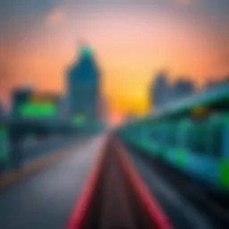 A stunning view of the Dubai Metro Green Line at sunset