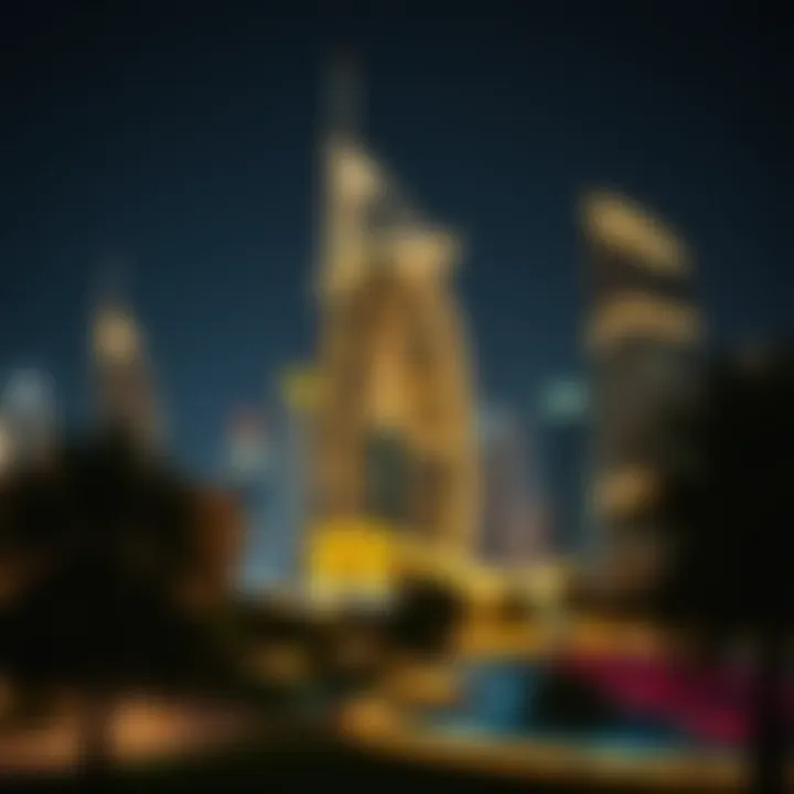 Night view of One Zabeel illuminated against the Dubai skyline