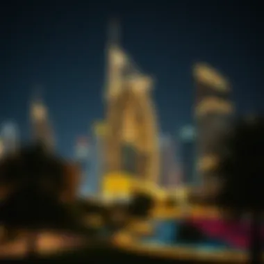 One Zabeel Illuminated in the Dubai Night Night view of One Zabeel illuminated against the Dubai skyline