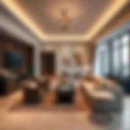 Spacious living room interior of a three-bedroom apartment in Al Warqa