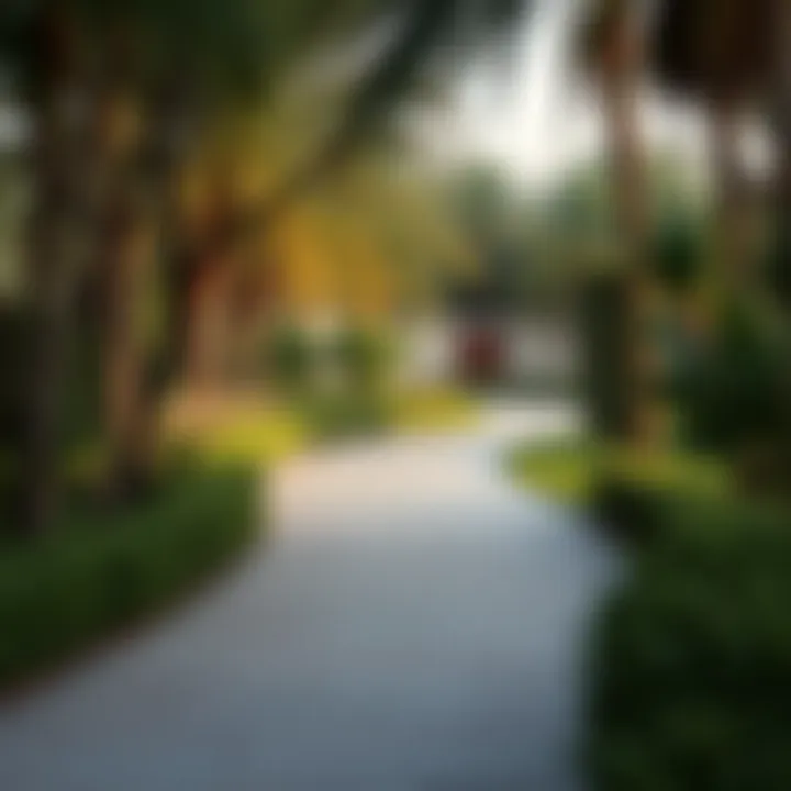 Pathway winding through the greenery of Al-Mubazzarah