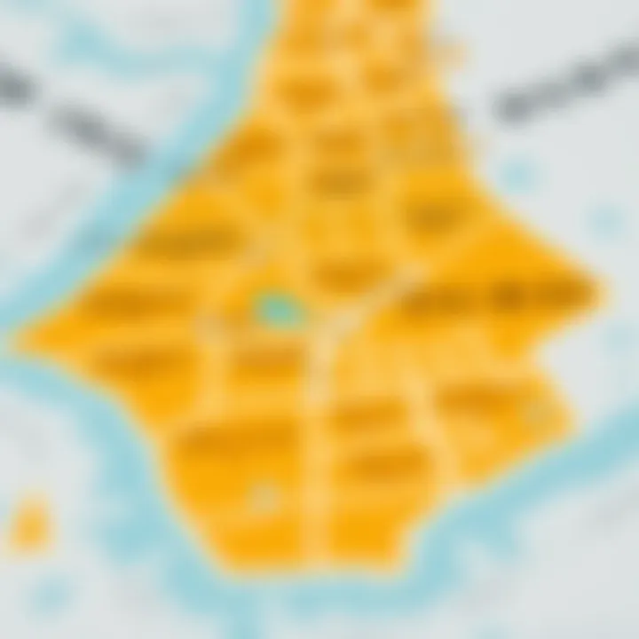 Map highlighting urban districts in Dubai related to rental trends