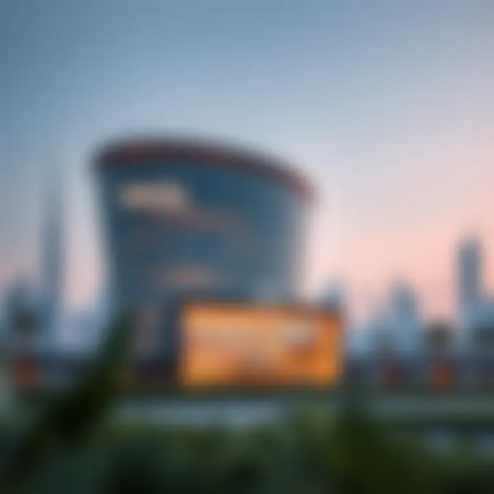Exterior shot of the Wasl Experience Center against Dubai skyline